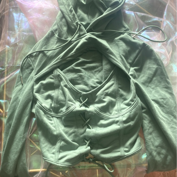 🌿 Cider - Mint Green Corset Lace Up Hoodie 🌿 NEW, never worn! ✨ Medium/Large - Picture 5 of 9